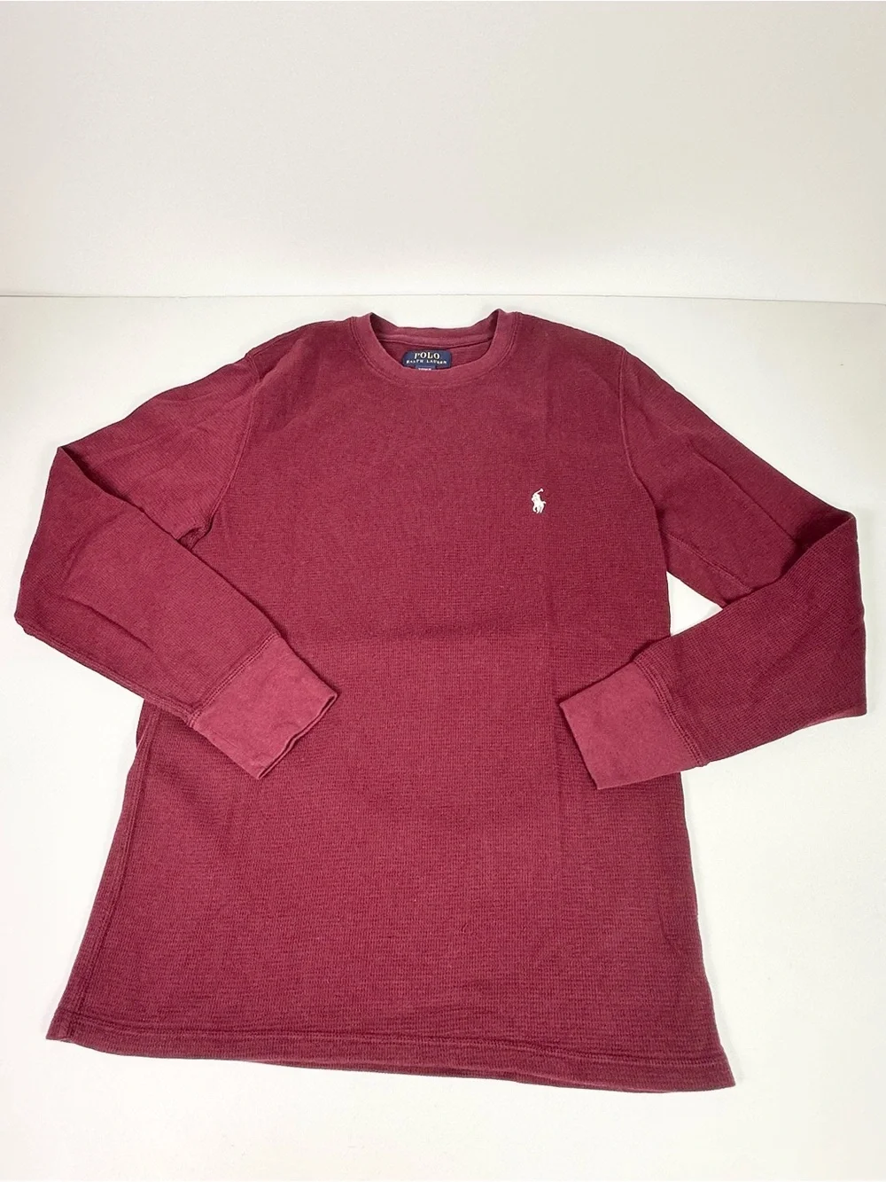 Polo Ralph Lauren Long Sleeves Waffle Knit Thermal Sleep Shirt In Burgandy M